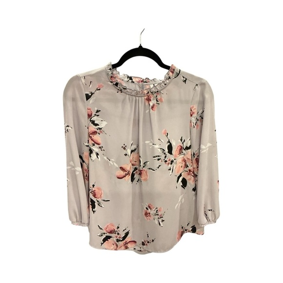 ELLE Women’s XS Floral Ruffle Neck Blouse Work Wear Office Brunch Top - Picture 8 of 8